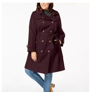 NWT Plus Size Double-Breasted Hooded Trench Coat